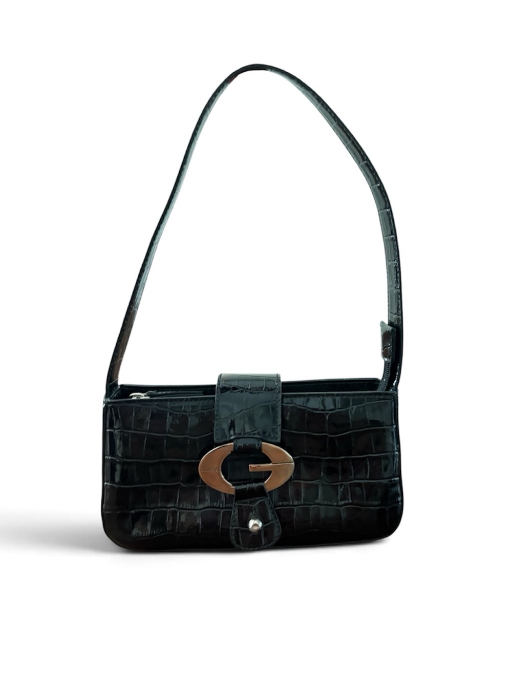 Y2K Guess Black Patent Croc Baguette Shoulder Bag